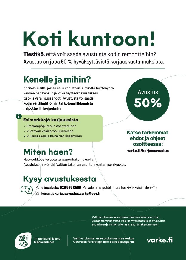 Avustusta kodin välttämättömiin korjauksiin iäkkäille ja vammaisille henkilöille