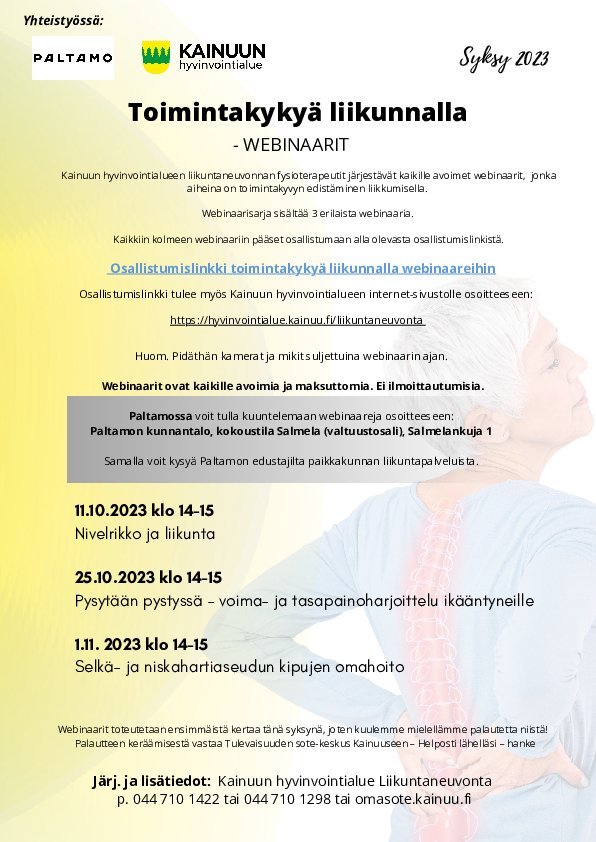 Nivelrikko ja liikunta, toimintakykyä liikunnalla - WEBINAARISARJAN 1. webinaari