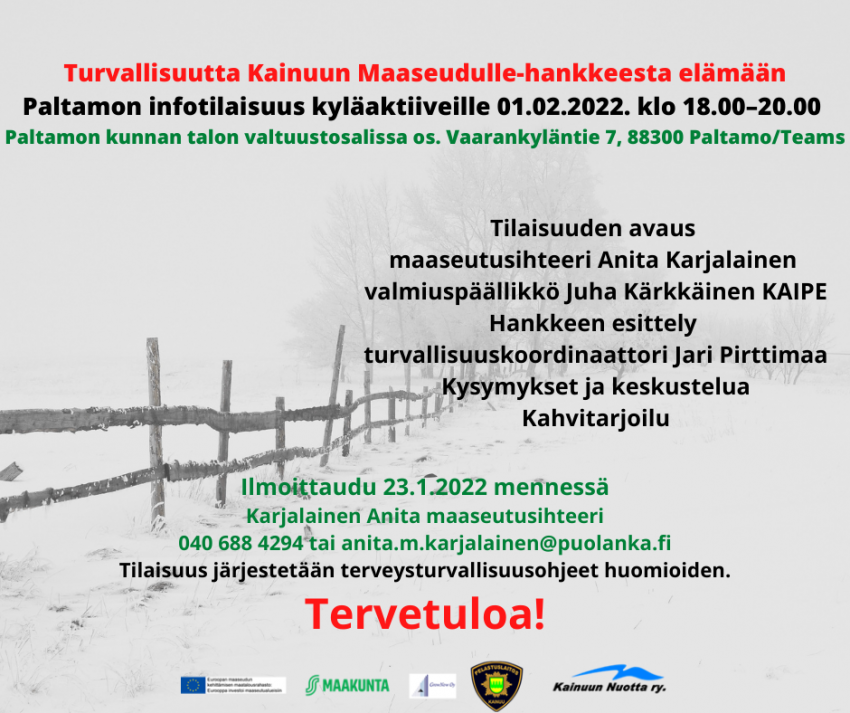 Infotilaisuus: Turvallisuutta Kainuun Maaseudulle-hankkeesta elämään