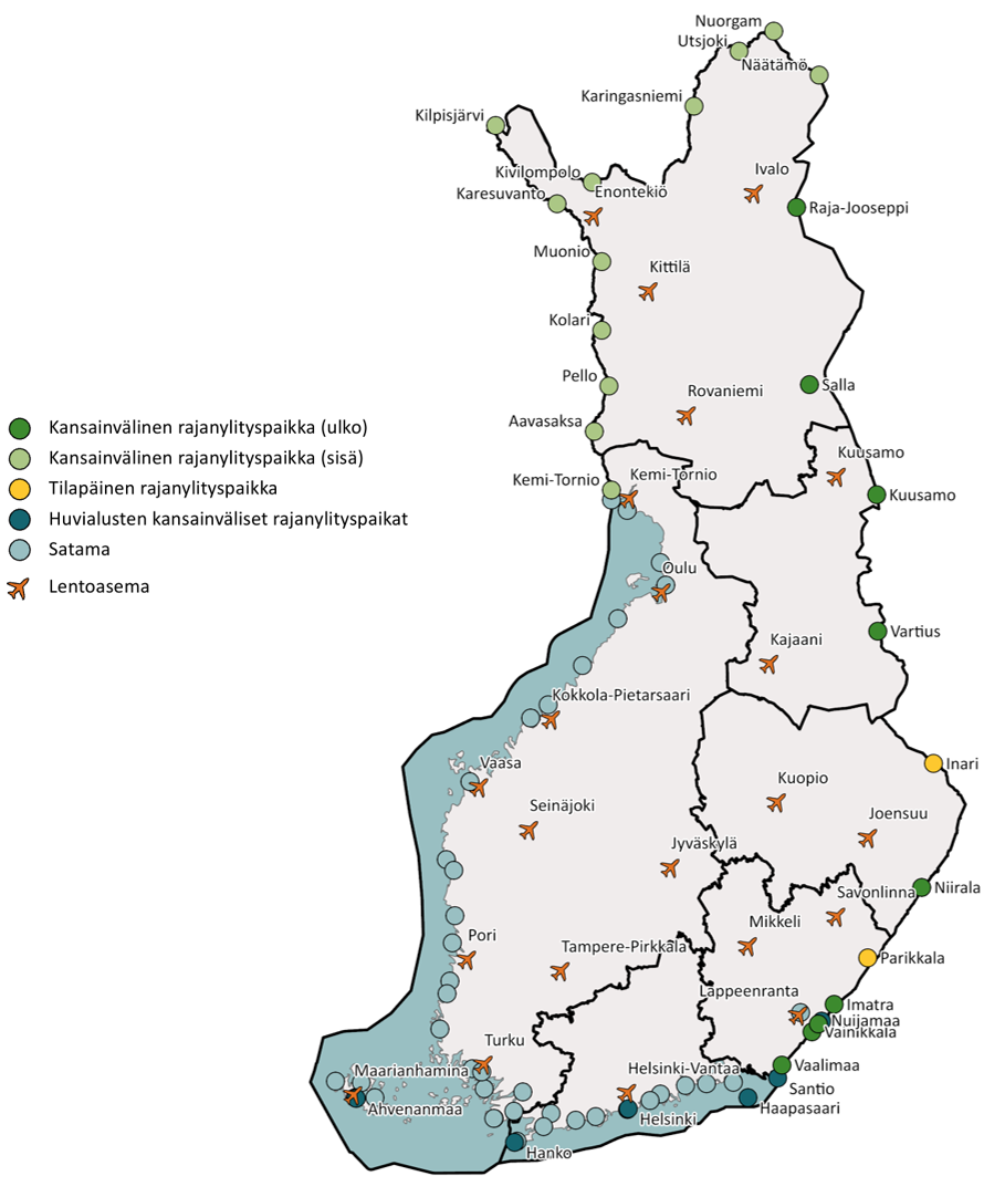 Suomen rajanylityspaikat, satamat ja lentoasemat