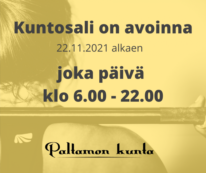 Kuntosalin aukioloaika pidentyy 22.11. alkaen