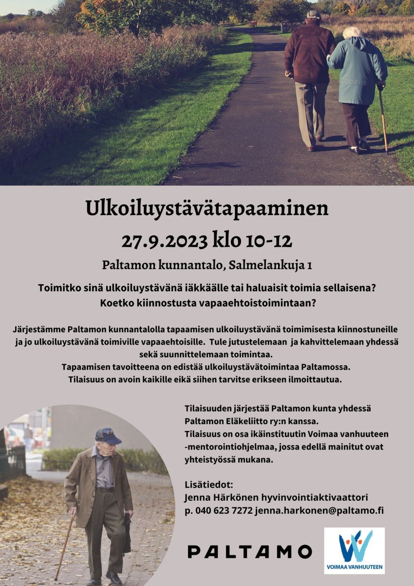 Ulkoiluystävätapaaminen 27.9.2023 klo 10-12 kunnantalolla