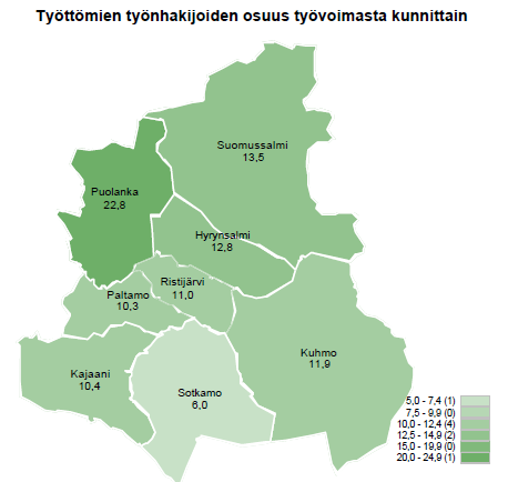 Kainuun työttömyys lisääntyi maaliskuussa - kuntien työttömyyskehityksessä isoja eroja