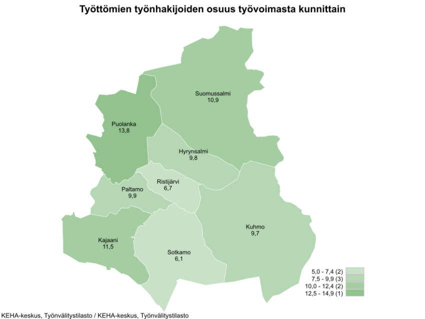 Kainuun työttömyys lähellä vuoden takaista tasoa