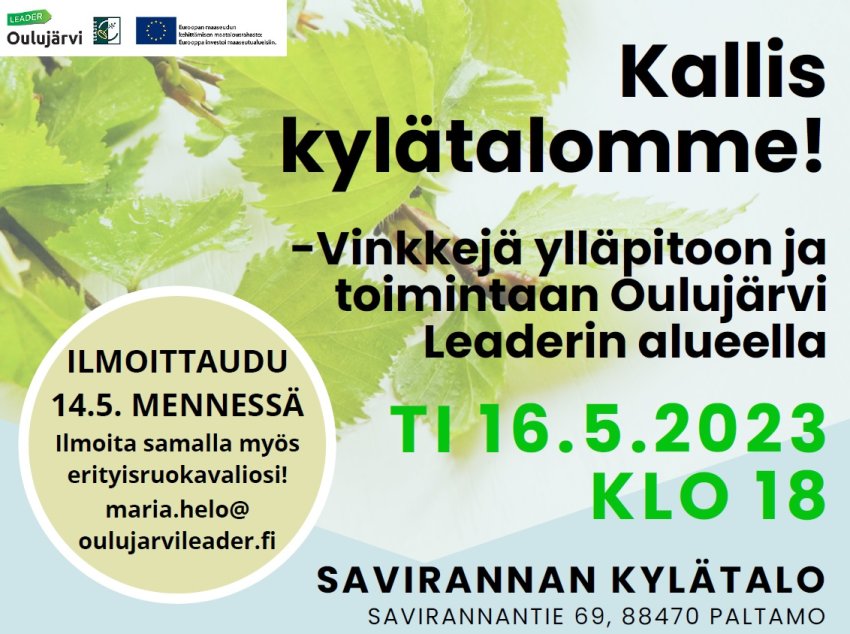 Kallis kylätalomme! - Vinkkejä ylläpitoon ja toimintaan 16.5.2023